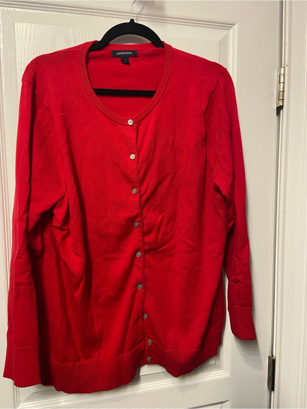 Lands' End Red Crewneck Button-Front Women's Sweater Size 1X 16W - 18W